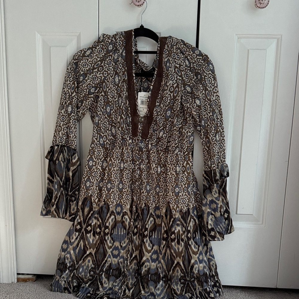 Sanctuary Print Dress with Brown and Blue Accents